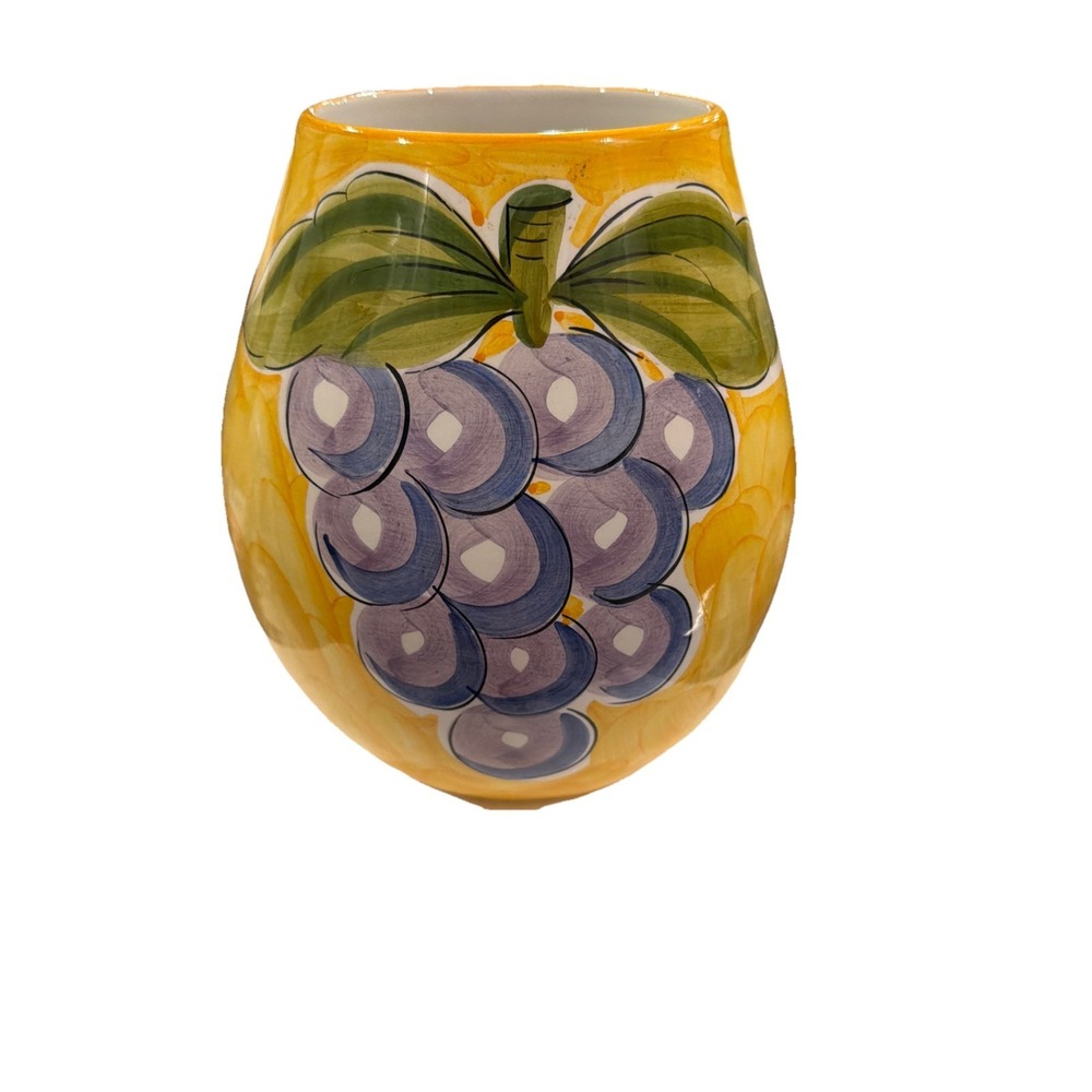 Vtg Pier 1 Hand Painted Ceramic Vase Grapes Made In Portugal 8"‎